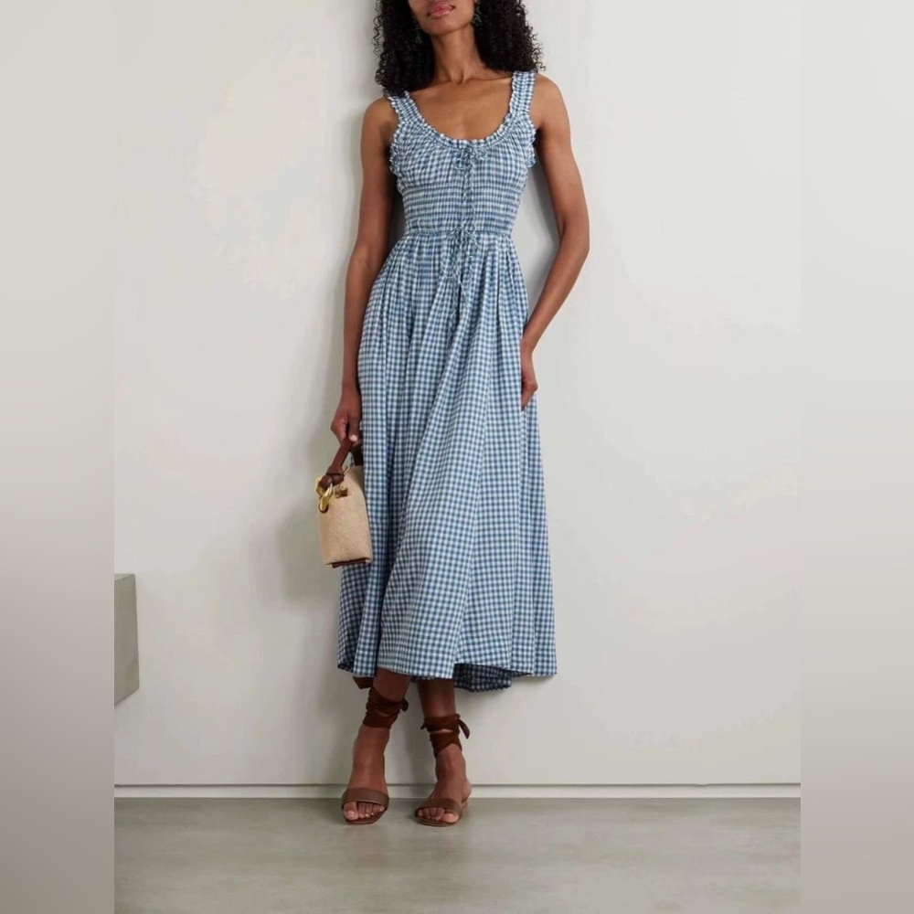 Blue Ruched Sleeveless Sundress